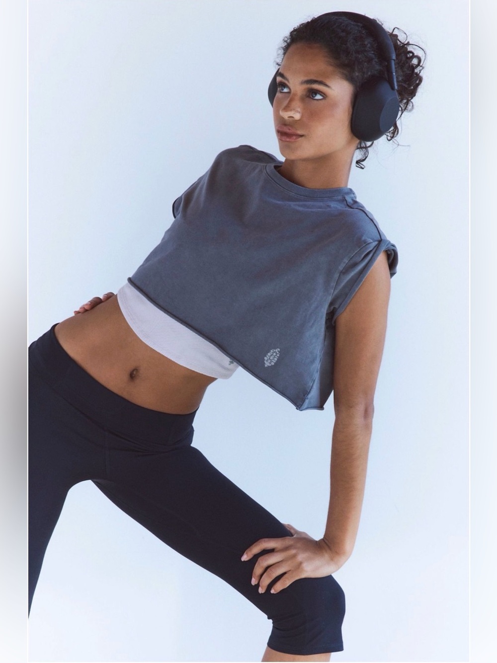FP Movement by Free People Hot Shot Cropped Tee in Vintage Black Size Large NWT